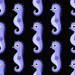 Seamless pattern with cartoon sea ​​horse. Colorful illustration flat style. hand drawing.  design for print, wrapper, fabric. © Ann1988
