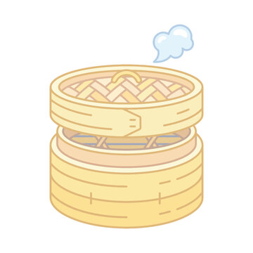 Steaming bamboo basket for dim sum served in an isolated vector illustration