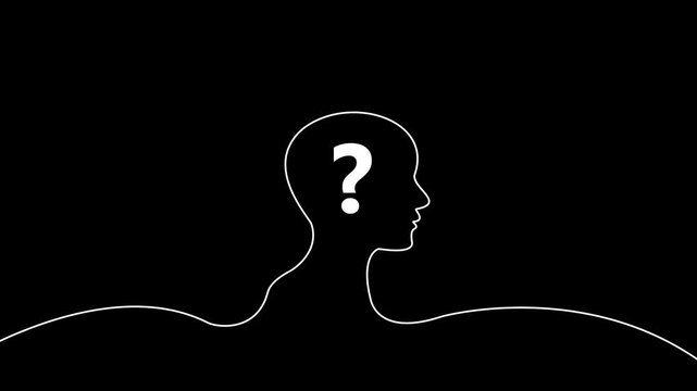 Minimalist line animation of human head with question mark symbol for mental health and psychology concepts