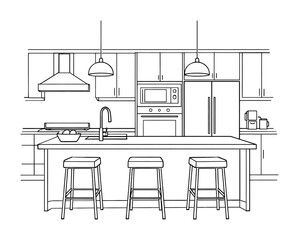 Fototapeta premium PNG Modern kitchen line art illustration.