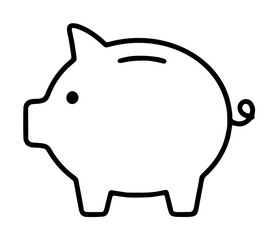 A simple black outline vector icon of a piggy bank with a coin slot on top, symbolizing savings, finance, money storage, budgeting, and financial planning for children and adults. © Soniya