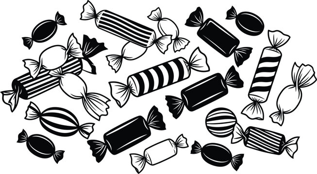 Black and white candy collection a sweet treat illustration for packaging and design projects
