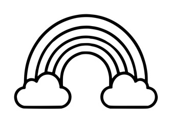 Obraz premium Rainbow with clouds vector icon illustration. Hand-drawn minimalist line art design for weather, hope, and nature themes. Scalable outline graphic.