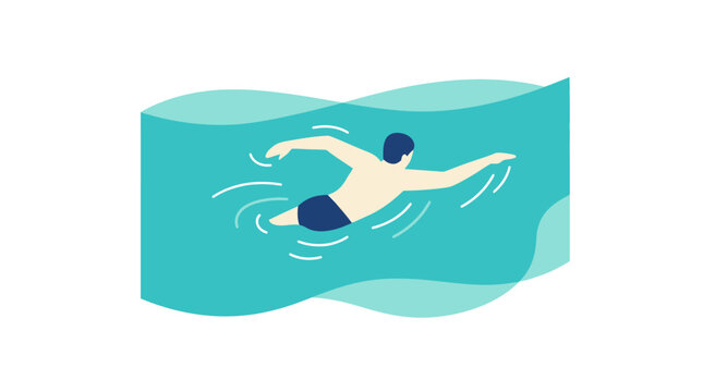 Swimmer moves gracefully through blue water using a side stroke technique in an abstract pool.