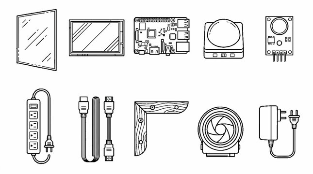Collection of electronic components and hardware parts for DIY projects.