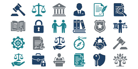 Fototapeta premium Law and justice system legal service icon set