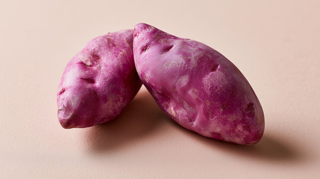 Whole Ube Purple Yams on Minimal Beige Background 