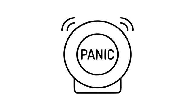 Minimalist Vector Icon Illustration of Panic Button Alarm, Hand-Drawn Line Art Emergency Signal Outline, Scalable Graphic Design Element for Security Warning, Clean Stroke Drawing, Black Outline