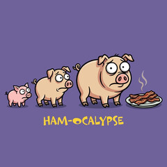 Cartoon pigs looking at barbecue plate. © hisam