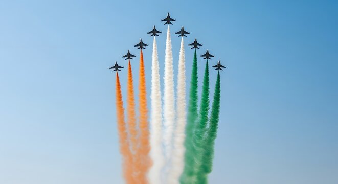 Fighter jets flying in formation with colored smoke trails