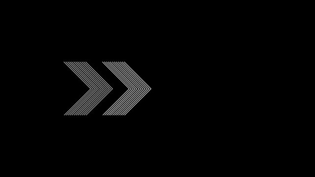 Looped animation of abstract gradient arrows made of lines moving forward on transparent background with alpha channel.on alpha transparent background.