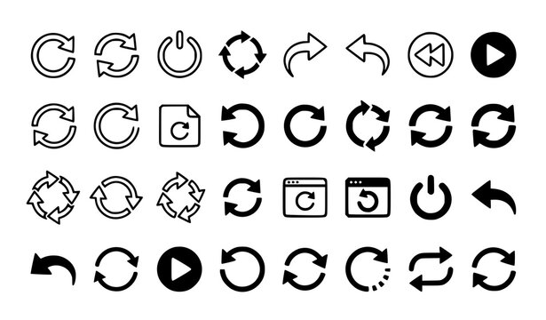Reload Refresh Restart Redo Undo Circular Arrow Black Outline Vector Icons Set