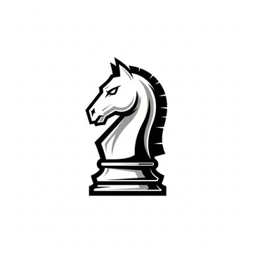 Professional vector illustration of a stylized white chess knight piece, symbol of strategic thinking, intelligence, and competitive gameplay