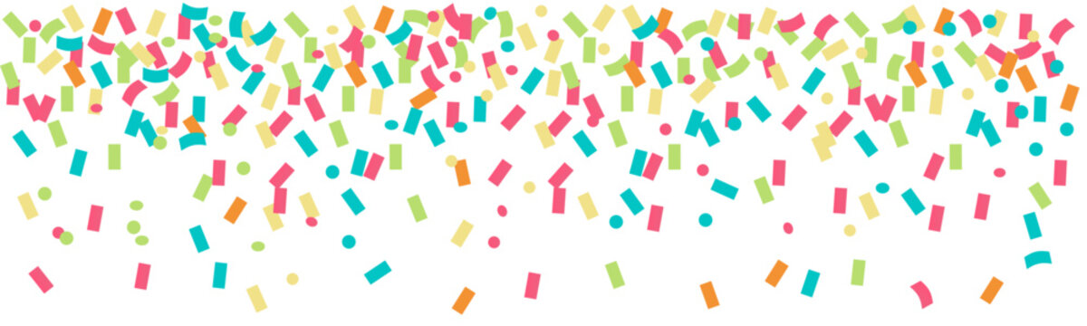 Colorful Confetti Border Vector Illustration with Falling Paper Sprinkles on White Background for Celebration Party Designs