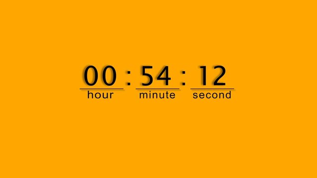 Countdown timer showing fifty four minutes and twelve seconds on solid yellow background.