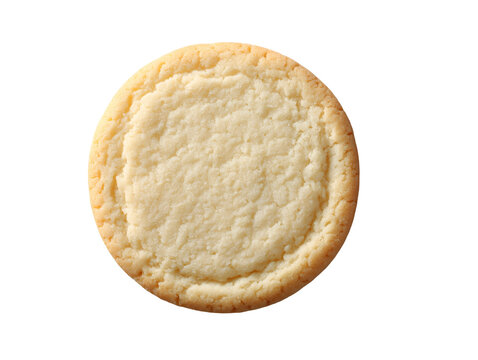 Classic round sugar cookie with a soft, buttery center and lightly golden edges, isolated on a white background.
