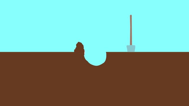 The shovel itself digs a small hole, then sticks its blade into the ground.