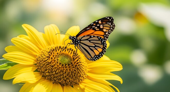 Monarch butterfly on yellow sunflower