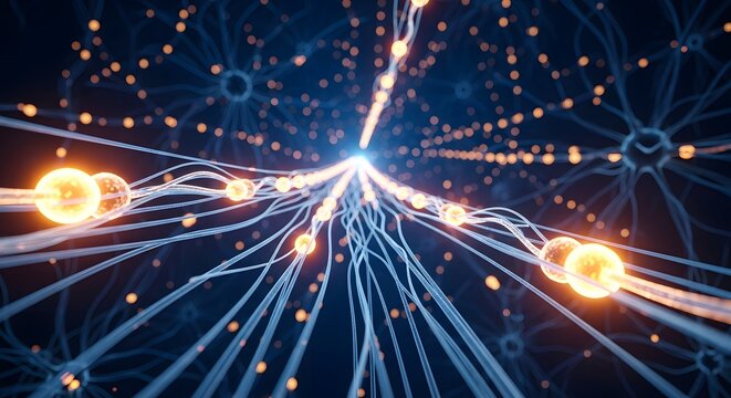 Neural network with glowing orange synapse