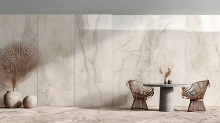 Obraz premium design minimalist of a full length photo of concrete wall which colour of combination brown and beige compliment with chair and table