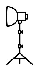 A minimalist vector icon of a professional photography studio light stand with a reflector dish and tripod base, depicted in a clean black outline style suitable for design projects and graphic © MDNABIULISLAM