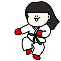 Fototapeta premium 道着を着て華麗に回避する若い女性のイラスト赤グローブ緑帯