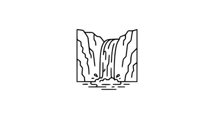 Waterfall Between Cliffs Vector Icon – Minimalist Line Art Illustration of Cascading Water and Rocky Landscape © MuhammadHussnain