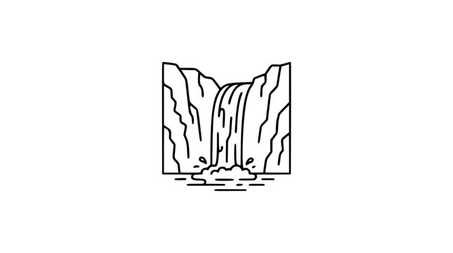 Waterfall Between Cliffs Vector Icon &ndash; Minimalist Line Art Illustration of Cascading Water and Rocky Landscape