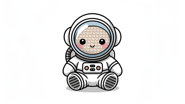 Cute robot mascot sitting on white background. Friendly cartoon android character for tech branding and kids apps.