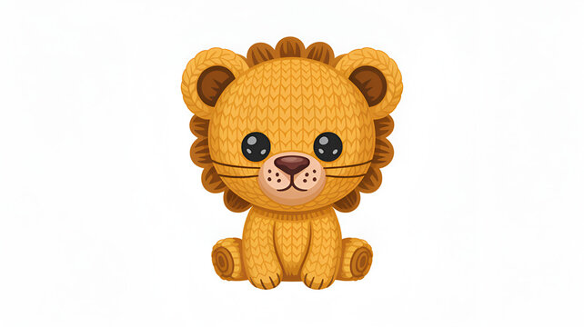 Cute cartoon lion cub sitting isolated on white. Adorable plush toy mascot for branding and children's media.