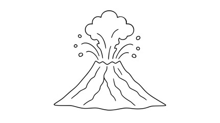 Erupting volcano vector illustration with lava flow and ash cloud, hand-drawn outline icon for geological and natural disaster design © Lizz