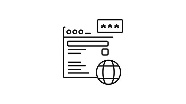 Minimalist outline animation of password connection web browser drawing on and fading out. Features a clean pop up style in 3 color setups.