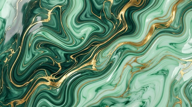 Luxurious emerald green marble texture with intricate gold veining and golden glitter accents abstract background metallic