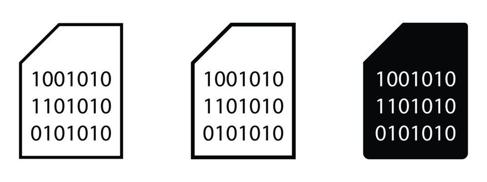 Binary Code Icon Set &ndash; Linear Programming and Digital Technology Outline Vector Collection