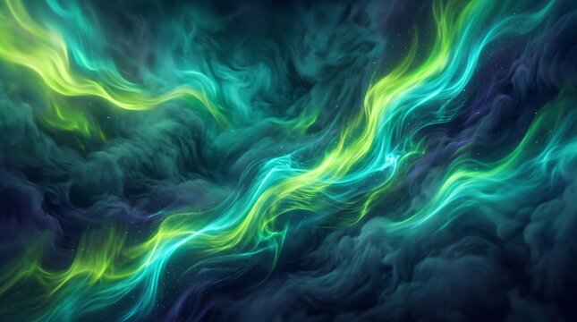 Ethereal green and blue flowing nebula cosmic light energy background with abstract ethereal background atmosphere