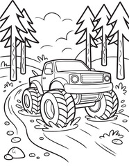 Monster Truck Coloring Page for Kids, Printable Vector Line Art, Black and White Illustration, Bold and Easy Coloring Pages, Coloring book, Coloring Pages © Art Design