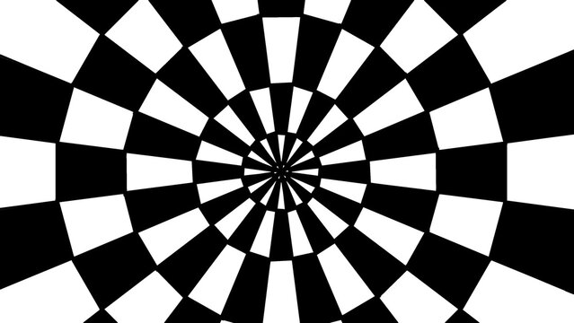 Minimalist Black and White Radial Checkerboard Optical Illusion Background