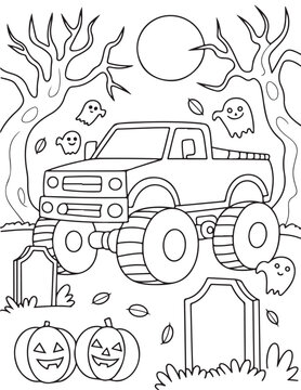 Monster Truck Coloring Page for Kids, Printable Vector Line Art, Black and White Illustration, Bold and Easy Coloring Pages, Coloring book, Coloring Pages