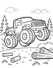 Monster Truck Coloring Page for Kids, Printable Vector Line Art, Black and White Illustration, Bold and Easy Coloring Pages, Coloring book, Coloring Pages © Art Design