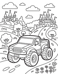 Monster Truck Coloring Page for Kids, Printable Vector Line Art, Black and White Illustration, Bold and Easy Coloring Pages, Coloring book, Coloring Pages © Art Design