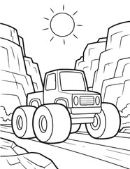 Monster Truck Coloring Page for Kids, Printable Vector Line Art, Black and White Illustration, Bold and Easy Coloring Pages, Coloring book, Coloring Pages © Art Design