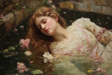 Obraz premium Dreamy woman in floral water