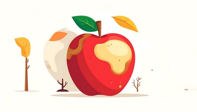 Colorful apple with paintbrushes and palette on white.