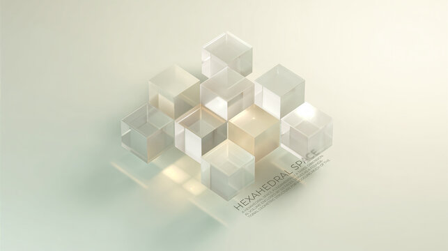 Glowing modular cubes in a soft cream environment