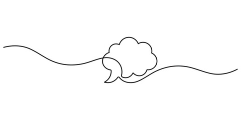 Fototapeta premium Cloud speech bubble continuous line art showing a minimalist thought symbol vector.