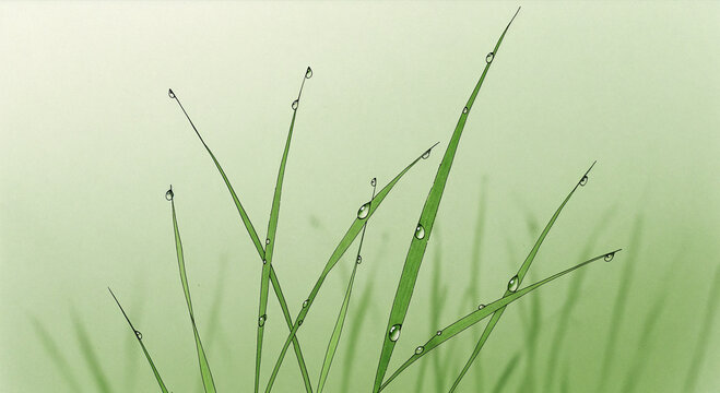 Minimal watercolor grass stems with delicate dew