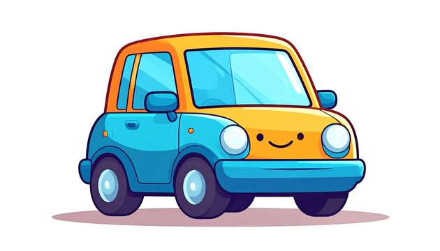 Bright cartoon style delivery van with happy face.