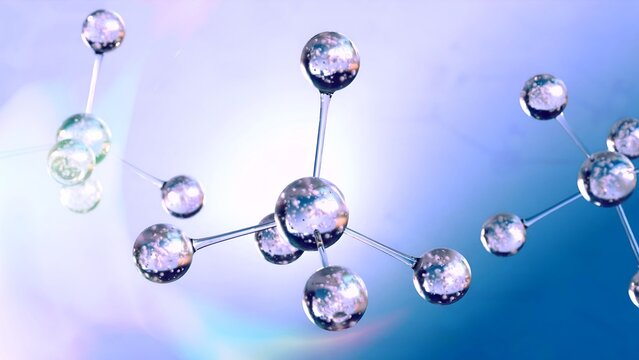 Transparent molecular structure background with shining clear atoms and chemical bonds for science, medical research, and cosmetic biotechnology concept