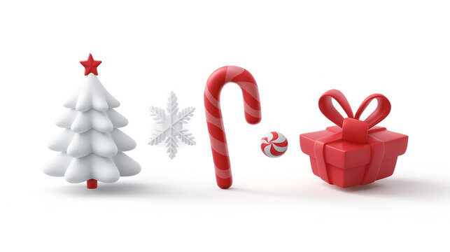 White Christmas Tree Red Star Candy Cane Snowflake Gift Box