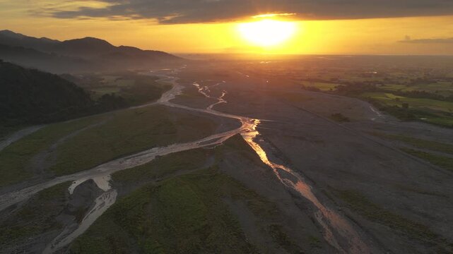 Aerial view of Lanyang River at sunrise, Taiwan